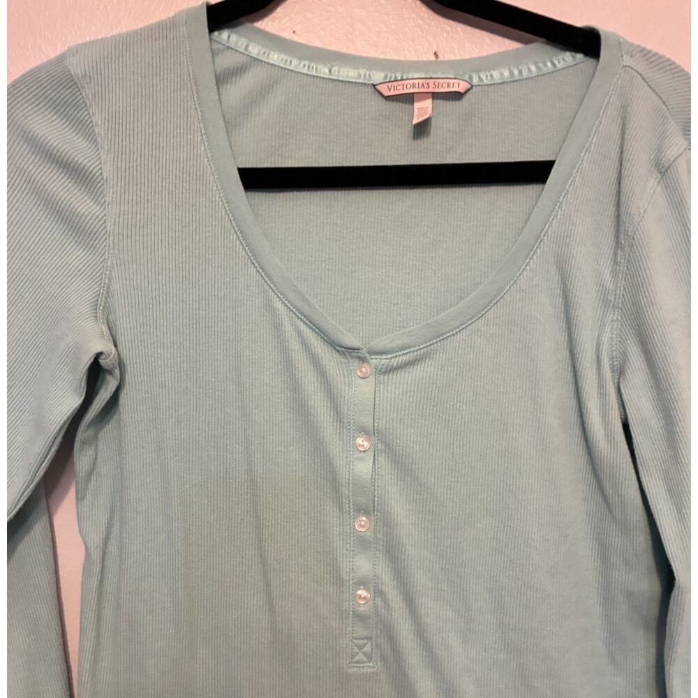 Y2K Victoria Secret Ribbed Henley Long Sleeve Shirt Cozy Minimalist Casual Large - Picture 4 of 11